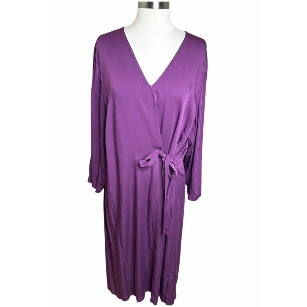 J.Jill Pure Purple Side Tie Waist Dress Plus Size Womens 2X Midi V-Neck Comfy